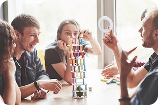 Team of players collaborating in a board game