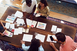 Team reviewing various board games